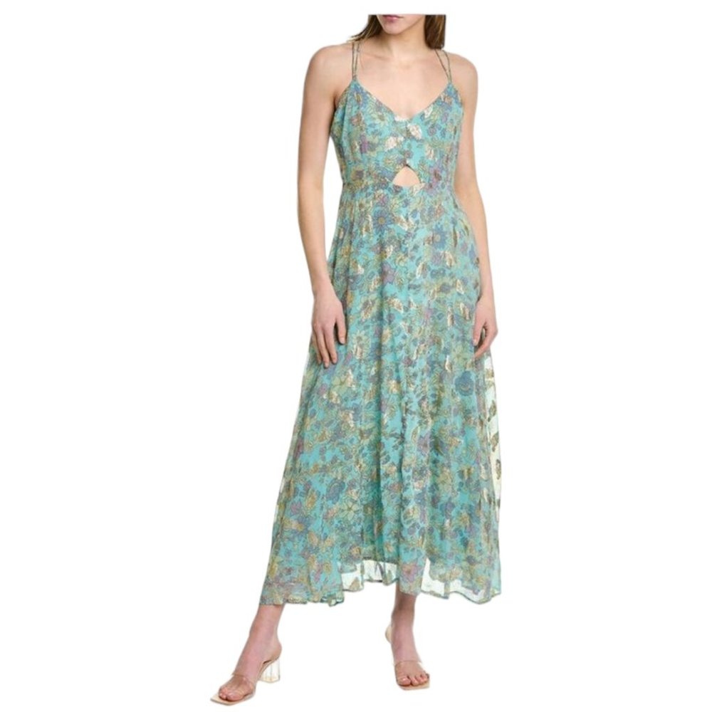 KARINA GRIMALDI Athena Print Jacquard Maxi Dress In Teal, Size S